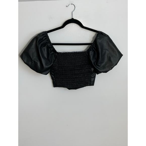 Lost + Wander Black Faux Leather Cropped Top NWT XS - Picture 5 of 5